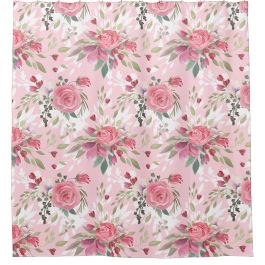 Waterverf Roze Floral Douchegordijn (Voorkant)