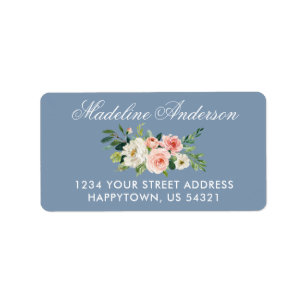 Waterverf Roze Floral Dusty Blue Return-adres Etiket
