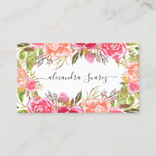 Waterverf Roze Floral Elegant Black Stripes Chic Visitekaartje