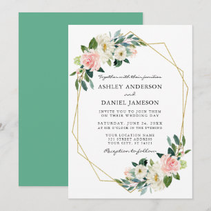Waterverf Roze Floral Elegant Gold Lijst Neo Mint Kaart