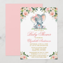 Waterverf Roze Floral Elephant Bow Baby shower Kaart