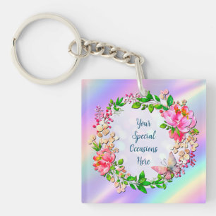 Waterverf roze Floral en vlinderlentrow Sleutelhanger