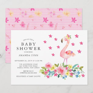 Waterverf Roze Floral Flamingo Baby Girl Shower Kaart