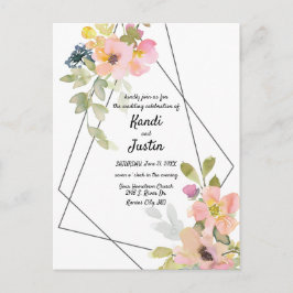 Waterverf Roze Floral Geometric Wedding Briefkaart