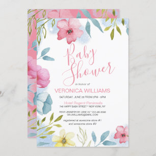 Waterverf Roze Floral Girl Baby shower Kaart