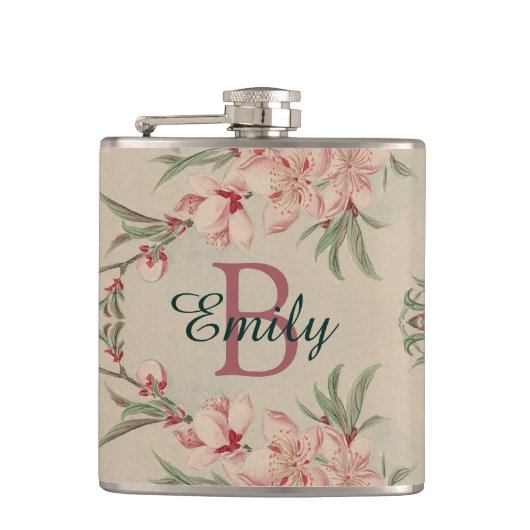  Waterverf Roze Floral Heupfles (Voorkant)