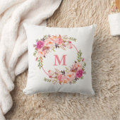 Waterverf Roze Floral Monogram Kussen (Deken)