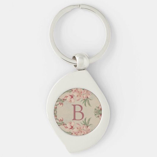 Waterverf Roze Floral Monogram Sleutelhanger (Voorkant)