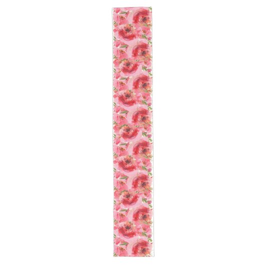 Waterverf roze Floral Pattern Long Table Runner Lange Tafelloper (Voorkant)