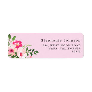 Waterverf Roze Floral Return-adres Etiket