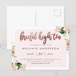 Waterverf Roze Floral Roos Gold Bridal High Tea Uitnodiging Briefkaart