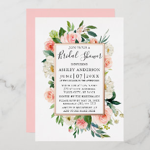 Waterverf Roze Floral Vrijgezellenfeest Roos Gold Folie Uitnodiging