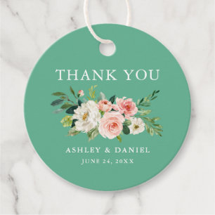 Waterverf Roze Floral Weddenschap Bedankt Neo Mint Bedankjes Labels