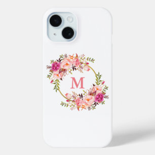 Waterverf Roze Floral Wreatmonogram