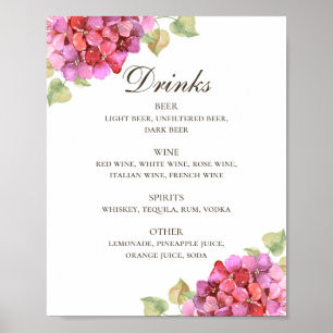 Waterverf roze florale drink bar poster