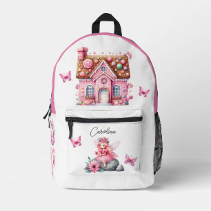 Waterverf Roze Flower Fairy House Vlinders Bedrukte Rugzak