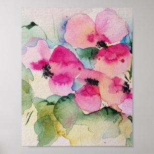 Waterverf Roze Flowers Bouquet Poster