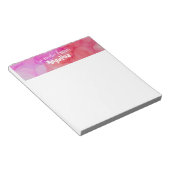 Waterverf roze fuchsia splash witte letter notitieblok (Schuin)