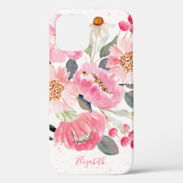 Waterverf Roze Garden Flowers iPhone 12 Hoesje