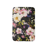 Waterverf roze geel rozen zwarte achtergrond badmat (Voorkant Verticaal)