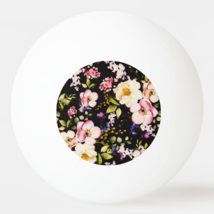 Waterverf roze geel rozen zwarte achtergrond pingpongballen