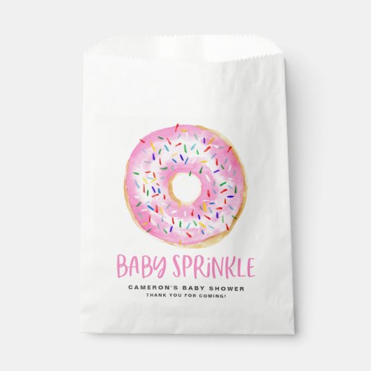 Waterverf Roze Geglazuurde Donut Baby Sprinkle Bedankzakje (Voorkant)