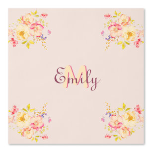 Waterverf Roze Gele Rozen, Monogram Behang