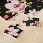 Waterverf Roze Gele Rozen op zwart, Monogram Legpuzzel (Zijkant)