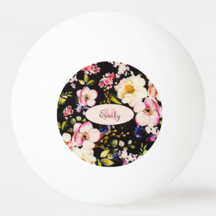 Waterverf Roze Gele Rozen op zwart, Monogram Pingpongballen