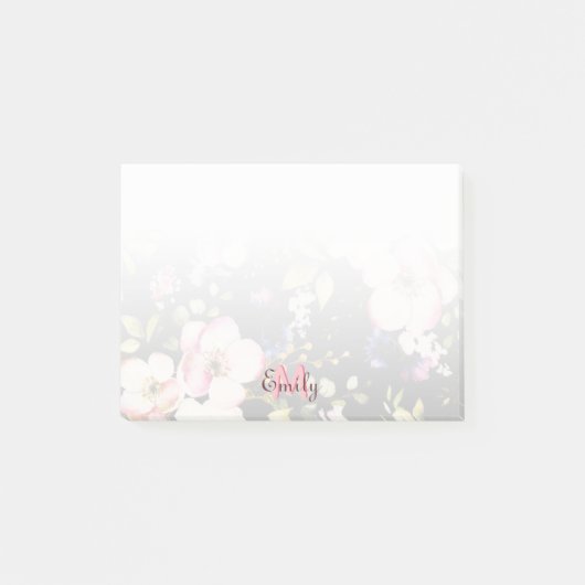 Waterverf Roze Gele Rozen op zwart, Monogram Post-it® Notes (Voorkant)
