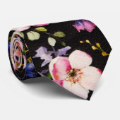 Waterverf Roze Gele Rozen op zwart, Monogram Stropdas (Opgerold)