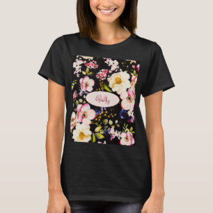 Waterverf Roze Gele Rozen op zwart, Monogram T-shirt