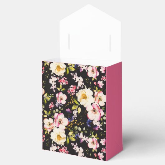 Waterverf Roze & Gele Rozen op Zwart, Verjaardag Bedankdoosjes (Geopend)