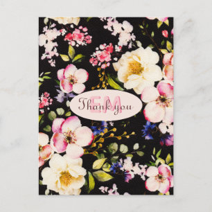 Waterverf Roze & Gele Rozen op Zwart, Verjaardag Briefkaart