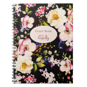 Waterverf Roze & Gele Rozen op Zwart, Verjaardag Notitieboek