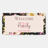 Waterverf Roze & Gele Rozen op Zwart, Verjaardag Spandoek (Horizontaal)