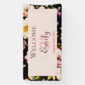 Waterverf Roze & Gele Rozen op Zwart, Verjaardag Spandoek (Verticaal)