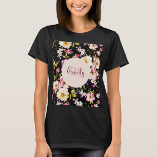 Waterverf Roze & Gele Rozen op Zwart, Verjaardag T-shirt