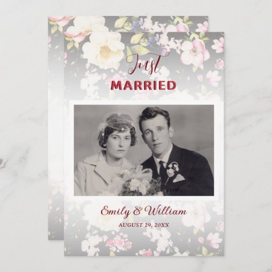 Waterverf Roze Gele Rozen, zwart wazig, Bruiloft Aankondiging (Voorkant / Achterkant)