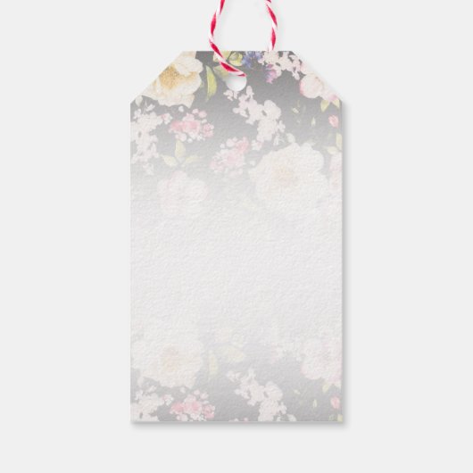 Waterverf Roze Gele Rozen, zwart wazig, Bruiloft Cadeaulabel (Achterkant)