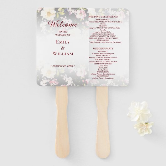 Waterverf Roze Gele Rozen, zwart wazig, Bruiloft Handwaaier (Voorkant en achterkant)