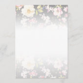 Waterverf Roze Gele Rozen, zwart wazig, Bruiloft Menu (Achterkant)