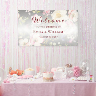 Waterverf Roze Gele Rozen, zwart wazig, Bruiloft Spandoek