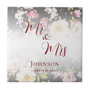 Waterverf Roze Gele Rozen, zwart wazig, Bruiloft Tegeltje