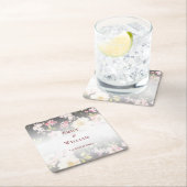 Waterverf Roze Gele Rozen, zwart wazig, Bruiloft Vierkante Kartonnen Onderzetter (Insitu)