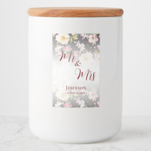 Waterverf Roze Gele Rozen, zwart wazig, Bruiloft Voedselcontainer Etiket