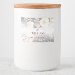 Waterverf Roze Gele Rozen, zwart wazig, Bruiloft Voedselcontainer Etiket