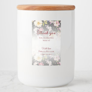 Waterverf Roze Gele Rozen, zwart wazig, Bruiloft Voedselcontainer Etiket