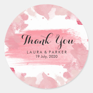 Waterverf roze geschilderd dank u bruiloft artiest ronde sticker