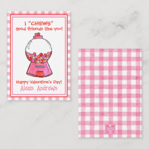 Waterverf Roze Gingham Snoepjes Valentijnskaarten Notitiekaartje